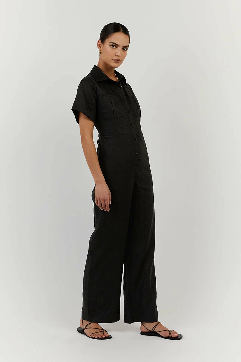 DISSH LILY BLACK LINEN BOILER SUIT 3 DISSH LILY BLACK LINEN BOILER SUIT - Image 3
