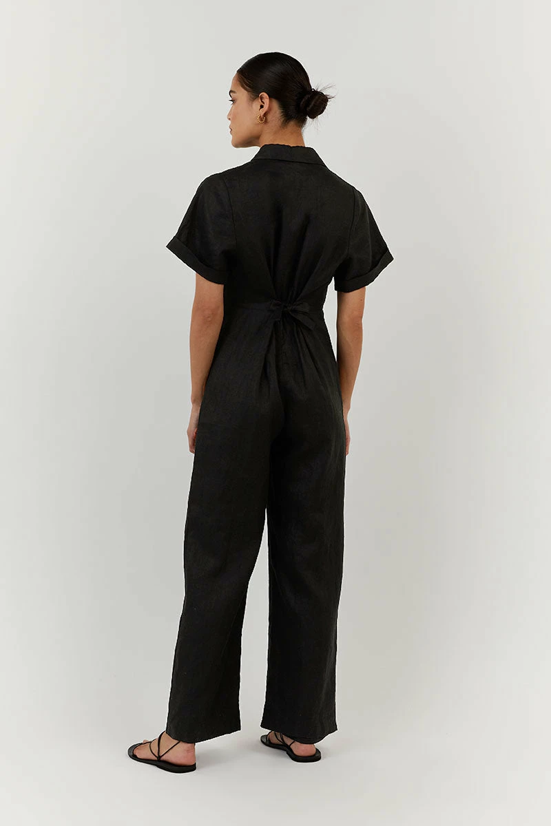 DISSH LILY BLACK LINEN BOILER SUIT 4 DISSH LILY BLACK LINEN BOILER SUIT - Image 4