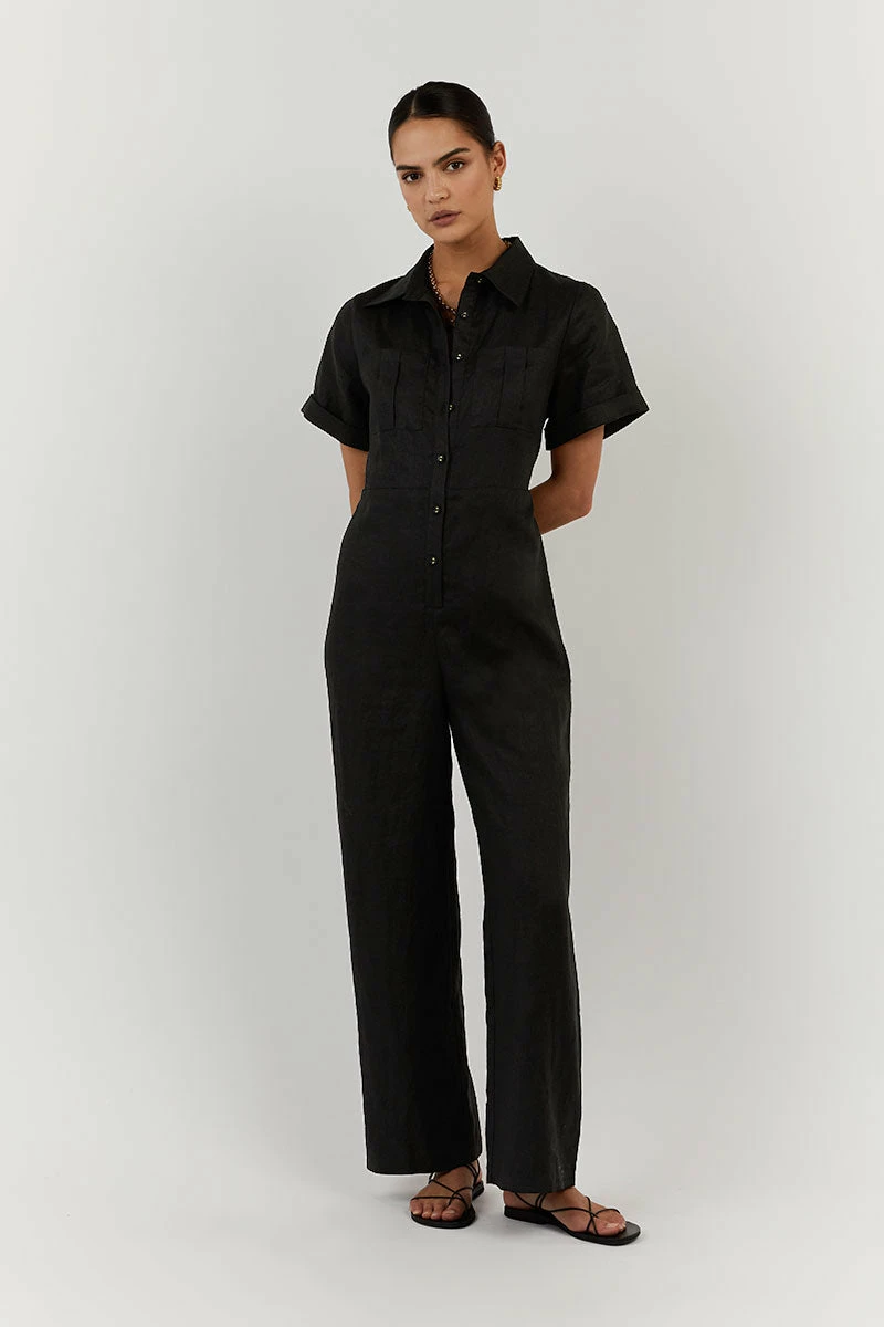 DISSH LILY BLACK LINEN BOILER SUIT 2 DISSH LILY BLACK LINEN BOILER SUIT - Image 2