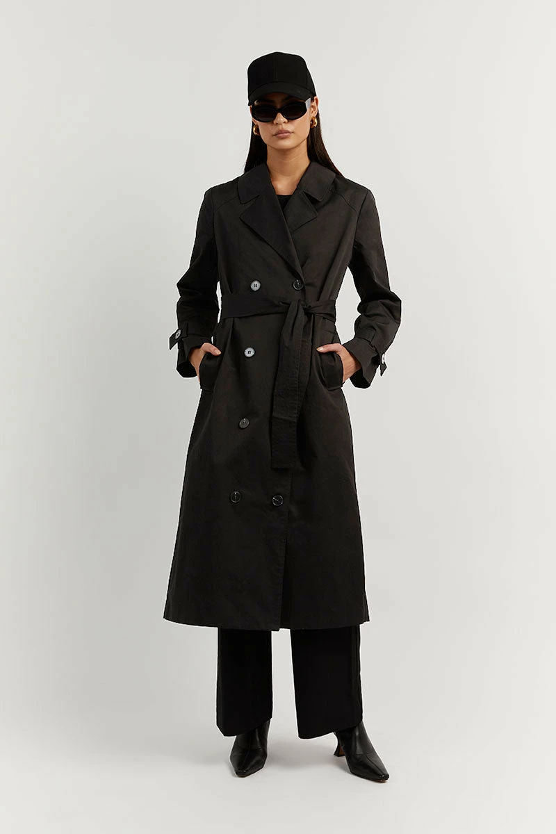 DISSH FOSTER BLACK COTTON TRENCH COAT 3 DISSH FOSTER BLACK COTTON TRENCH COAT - Image 3