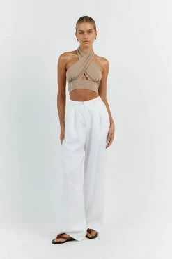 DISSH AMALFI TAUPE HALTER CROP TOP