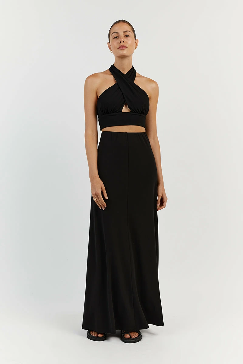 DISSH AMALFI BLACK ALINE MIDI SKIRT 1 DISSH AMALFI BLACK ALINE MIDI SKIRT