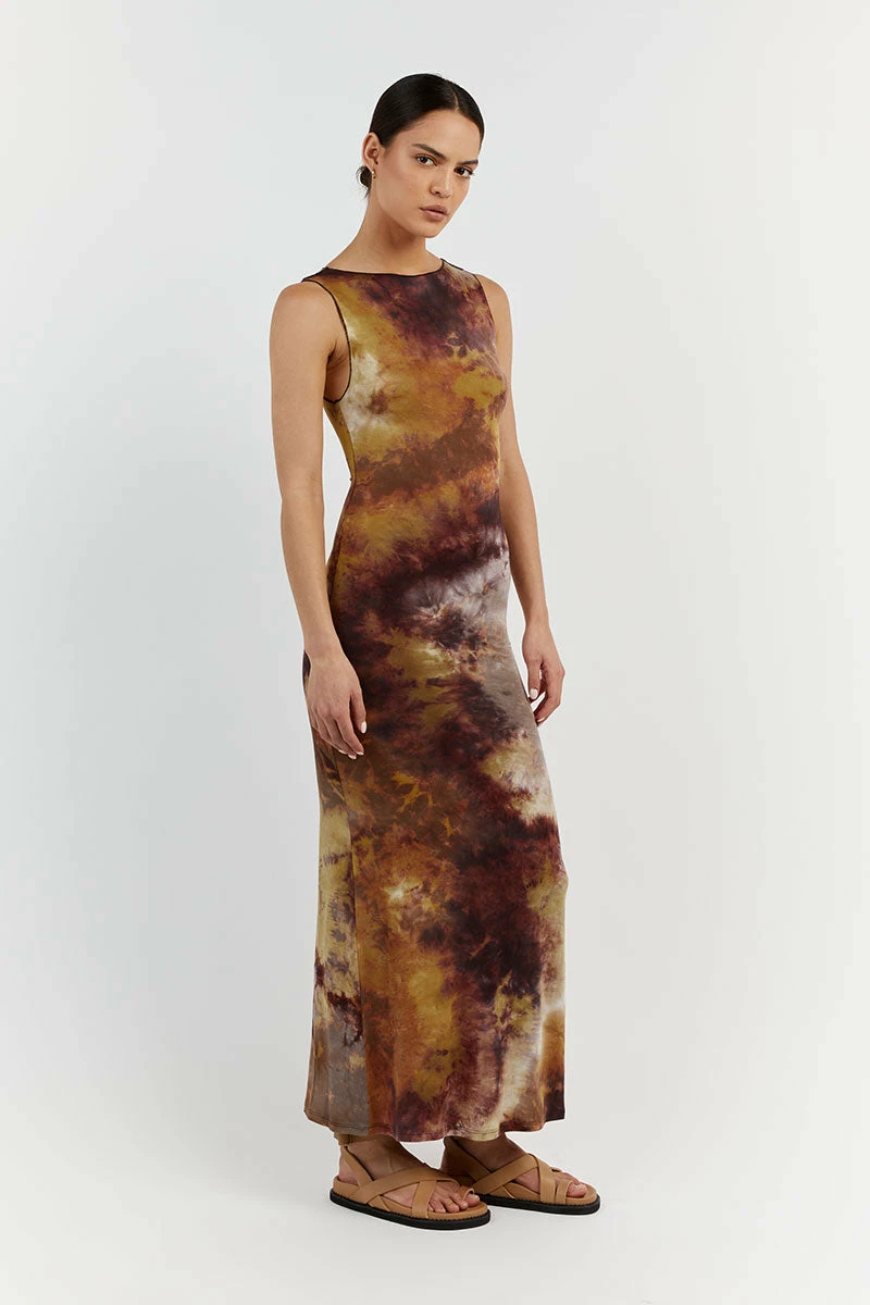 DISSH MILLEN TAN TIE DYE MIDI DRESS 1 DISSH MILLEN TAN TIE DYE MIDI DRESS