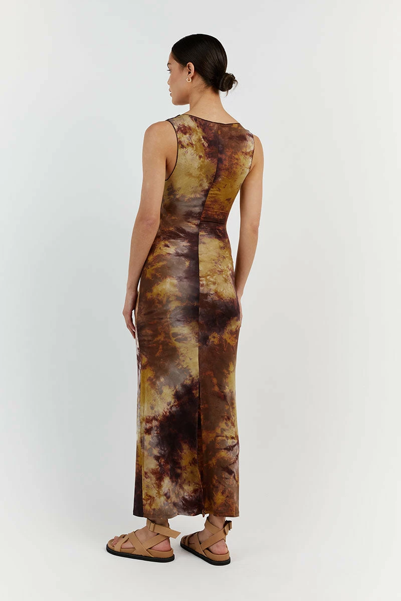 DISSH MILLEN TAN TIE DYE MIDI DRESS 2 DISSH MILLEN TAN TIE DYE MIDI DRESS - Image 2