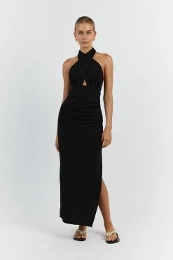 DISSH AMALFI BLACK HALTER MIDI DRESS