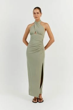 DISSH AMALFI SAGE HALTER MIDI DRESS