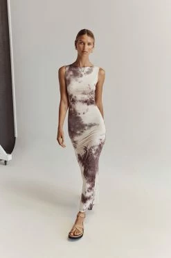 DISSH COCO MAUVE TIE DYE SLEEVELESS MIDI DRESS