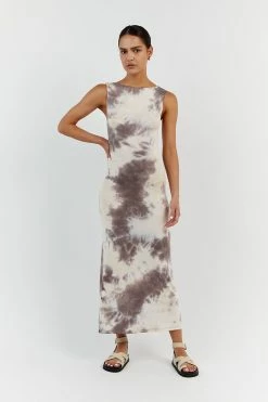 DISSH COCO MAUVE TIE DYE SLEEVELESS MIDI DRESS -DISSH all-clothing Shop DQF11029MAU.401 11