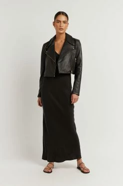DISSH ZOE BLACK LEATHER CROPPED JACKET