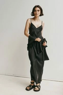 DISSH EVANS BLACK SILK PANEL SLIP DRESS