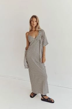 DISSH MAE BLACK/BEIGE VISCOSE MIDI DRESS