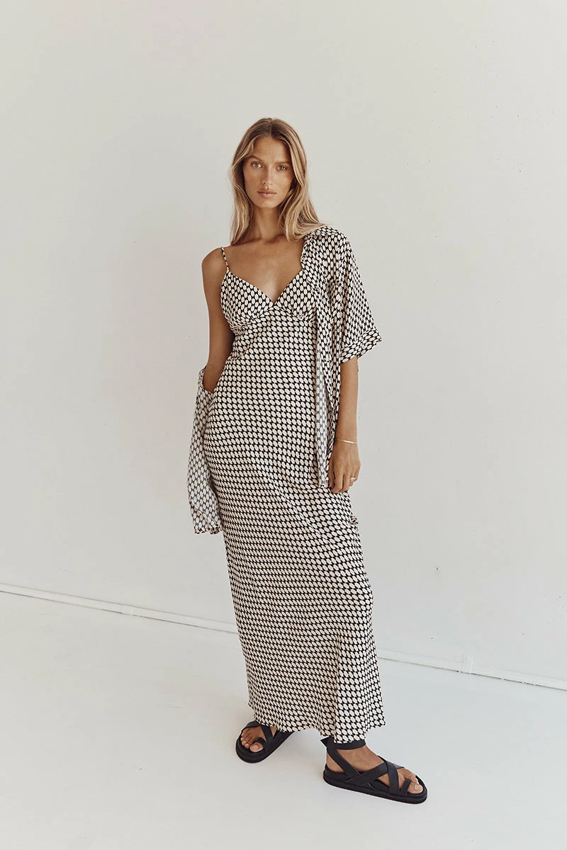 DISSH MAE BLACK/BEIGE VISCOSE MIDI DRESS 1 DISSH MAE BLACK/BEIGE VISCOSE MIDI DRESS