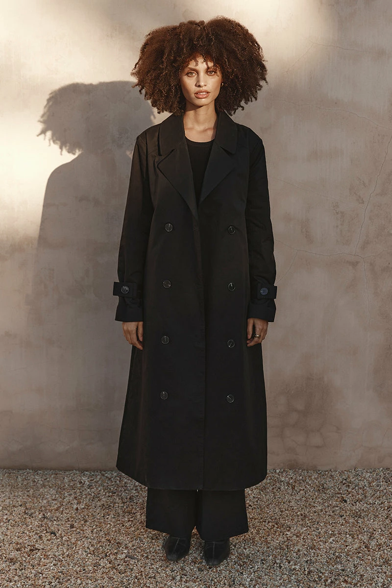 DISSH FOSTER BLACK COTTON TRENCH COAT 2 DISSH FOSTER BLACK COTTON TRENCH COAT - Image 2