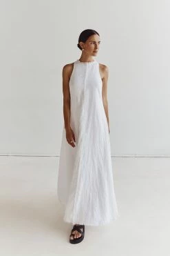 DISSH GEORGIE WHITE LINEN HIGH NECK DRESS