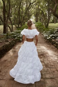 DISSH AISLE WHITE LINEN TIER LONG SKIRT 12 DISSH AISLE WHITE LINEN TIER LONG SKIRT -DISSH all-clothing Shop LW 9240