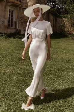 DISSH AISLE WHITE SATIN MIDI DRESS
