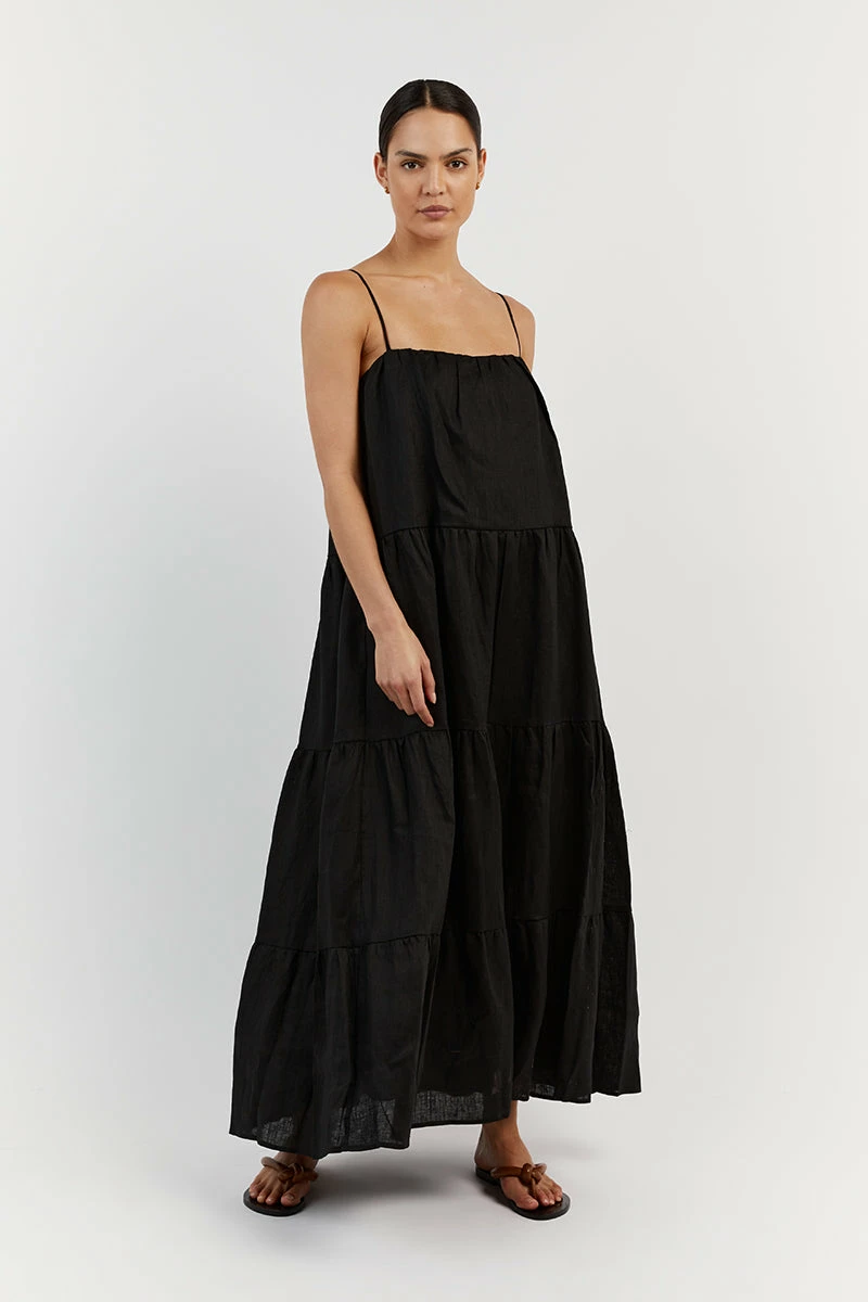 DISSH KINGSLEY BLACK LINEN MIDI DRESS 2 DISSH KINGSLEY BLACK LINEN MIDI DRESS - Image 2