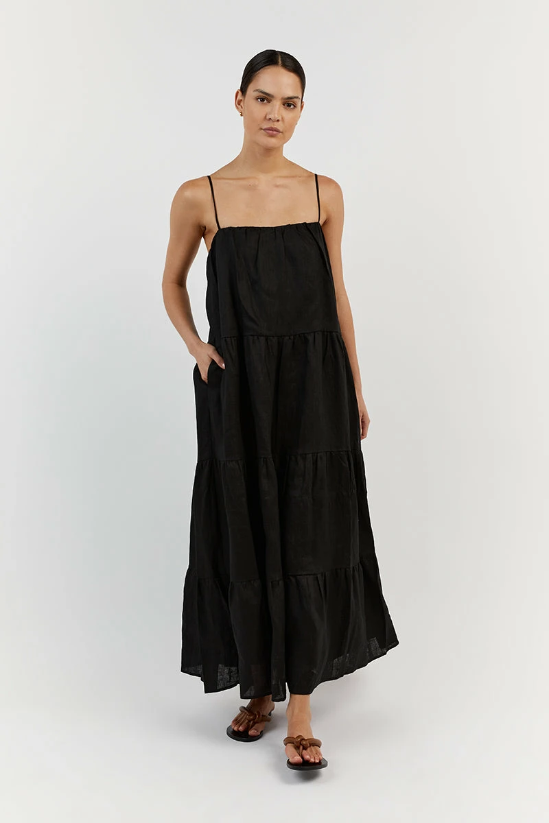 DISSH KINGSLEY BLACK LINEN MIDI DRESS 3 DISSH KINGSLEY BLACK LINEN MIDI DRESS - Image 3
