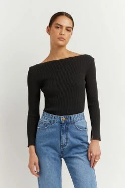 DISSH ARIA BLACK KNIT SLEEVED TOP