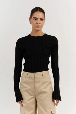 DISSH ADA BLACK LONG SLEEVE KNIT TOP