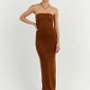 DISSH NICO BURNT ORANGE METALLIC MIDI DRESS