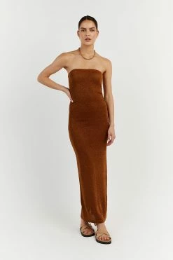 DISSH NICO BURNT ORANGE METALLIC MIDI DRESS