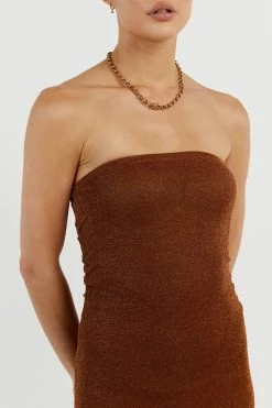 DISSH NICO BURNT ORANGE METALLIC MIDI DRESS -DISSH all-clothing Shop WES04374BOR.281 4