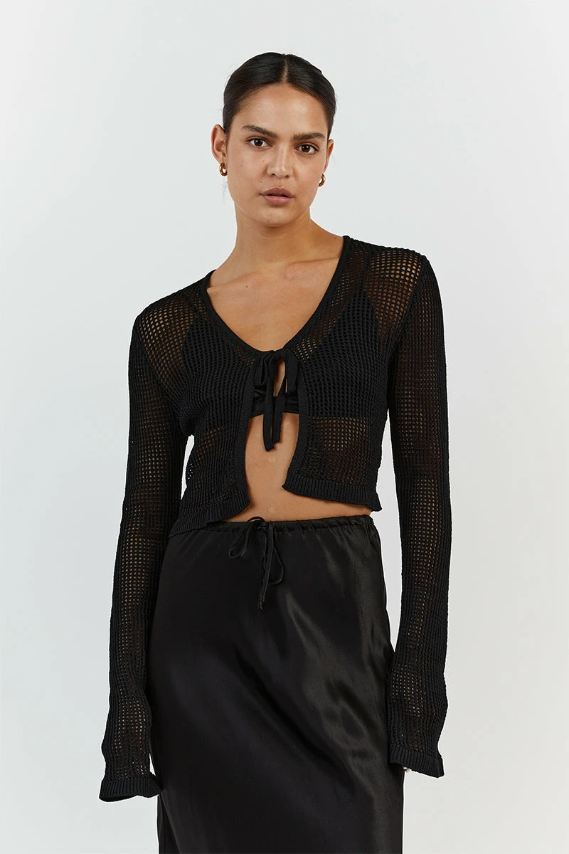 DISSH OPHELIA BLACK CROCHET CARDIGAN 2 DISSH OPHELIA BLACK CROCHET CARDIGAN - Image 2