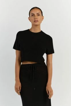 DISSH ASHER BLACK KNIT CROPPED TEE 8 DISSH ASHER BLACK KNIT CROPPED TEE -DISSH all-clothing Shop WES04422BK.600 11