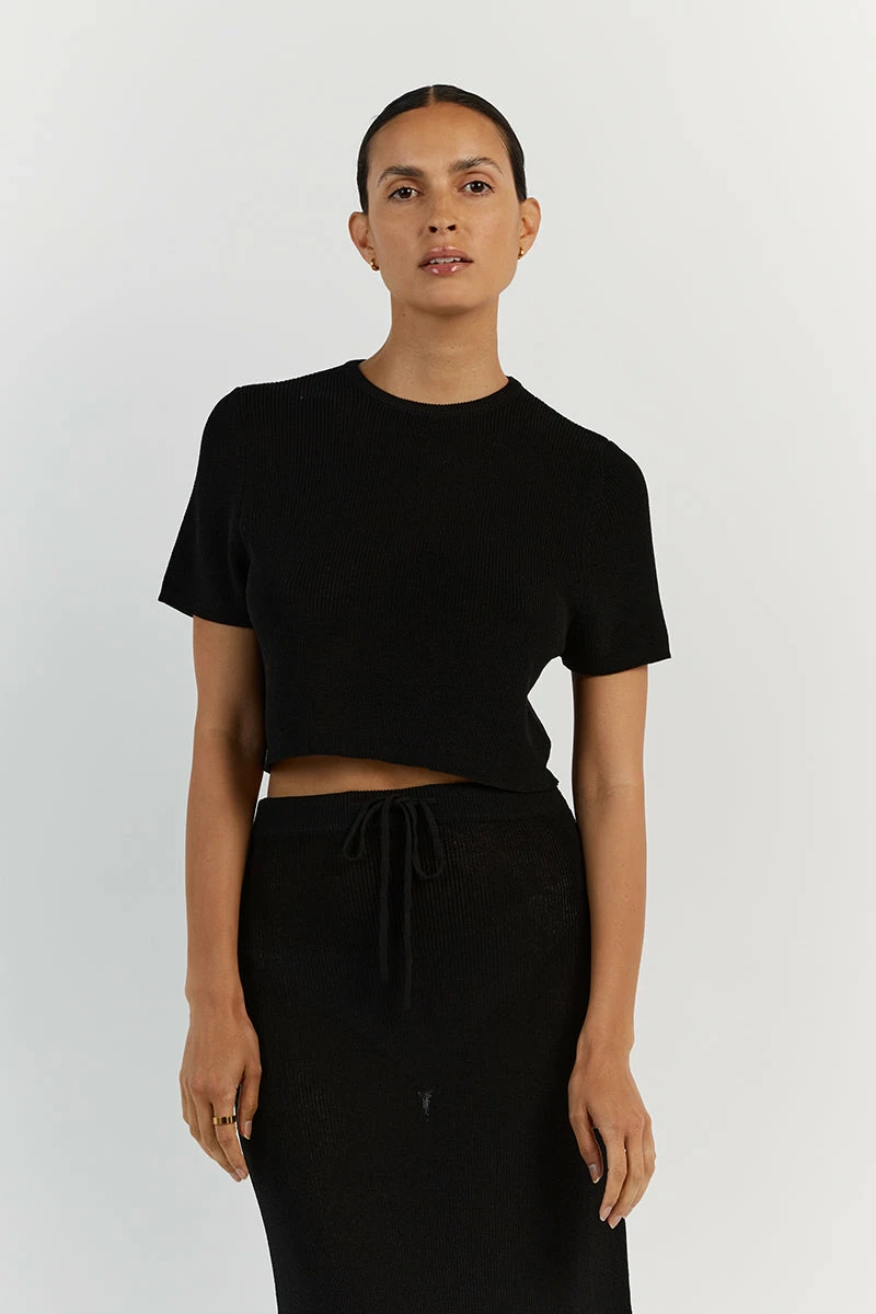 DISSH ASHER BLACK KNIT CROPPED TEE 3 DISSH ASHER BLACK KNIT CROPPED TEE - Image 3