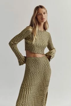 DISSH SADIE OLIVE MARLE LONG SLEEVE KNIT TOP