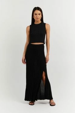 DISSH ADA BLACK KNIT MIDI SKIRT