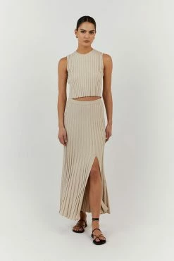 DISSH ADA STONE KNIT MIDI SKIRT