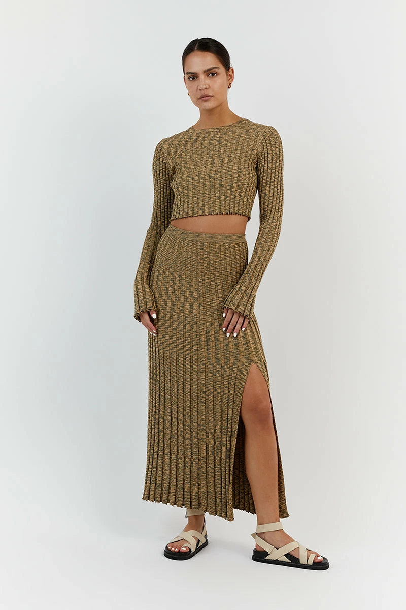 DISSH SADIE OLIVE MARLE KNIT MIDI SKIRT 2 DISSH SADIE OLIVE MARLE KNIT MIDI SKIRT - Image 2