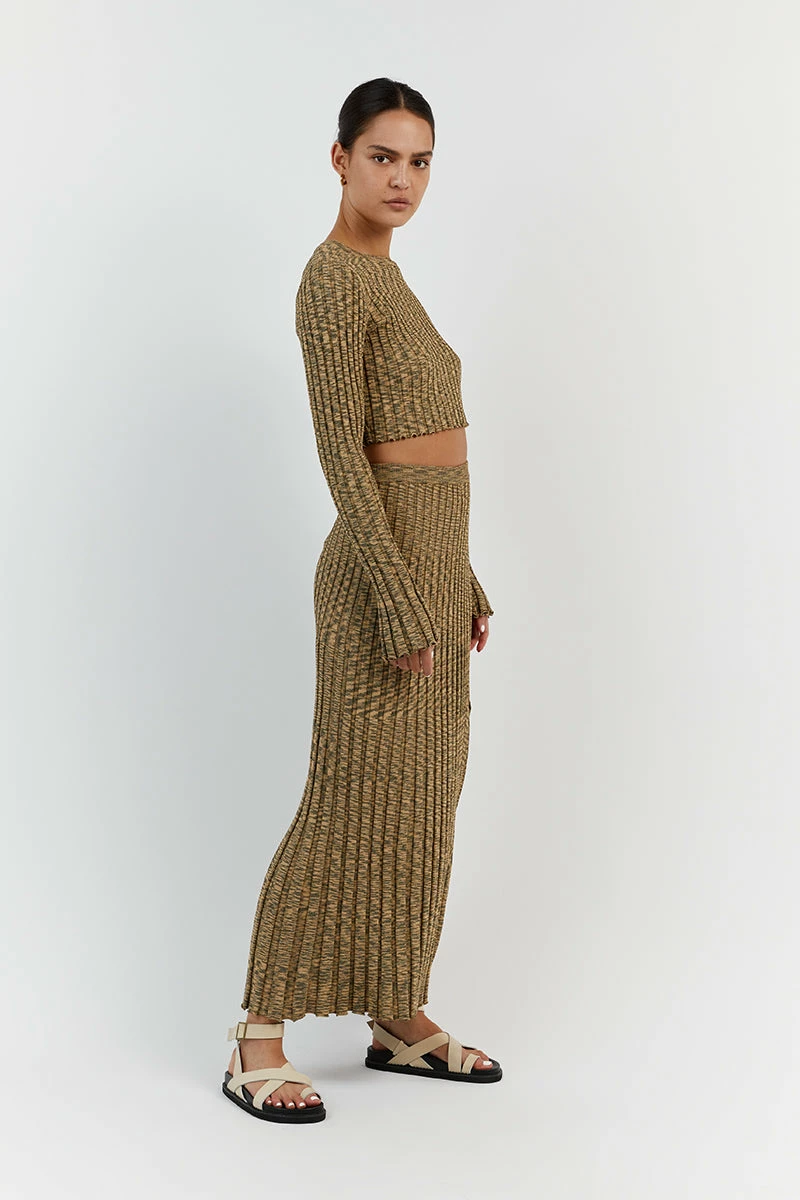 DISSH SADIE OLIVE MARLE KNIT MIDI SKIRT 4 DISSH SADIE OLIVE MARLE KNIT MIDI SKIRT - Image 4