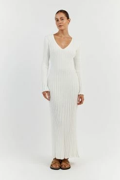 DISSH REIGN WHITE SLEEVED KNIT MIDI DRESS 9 DISSH REIGN WHITE SLEEVED KNIT MIDI DRESS -DISSH all-clothing Shop WES11103OW.105 11