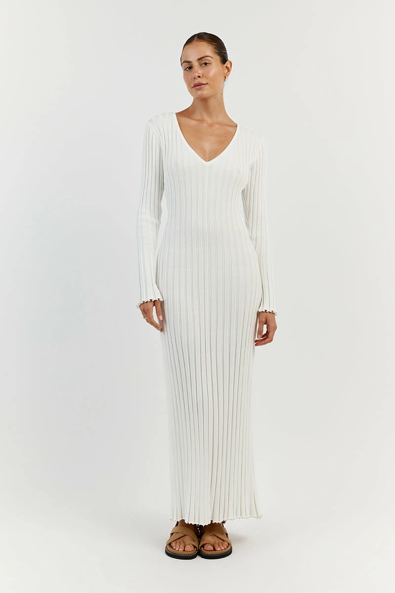 DISSH REIGN WHITE SLEEVED KNIT MIDI DRESS 3 DISSH REIGN WHITE SLEEVED KNIT MIDI DRESS - Image 3