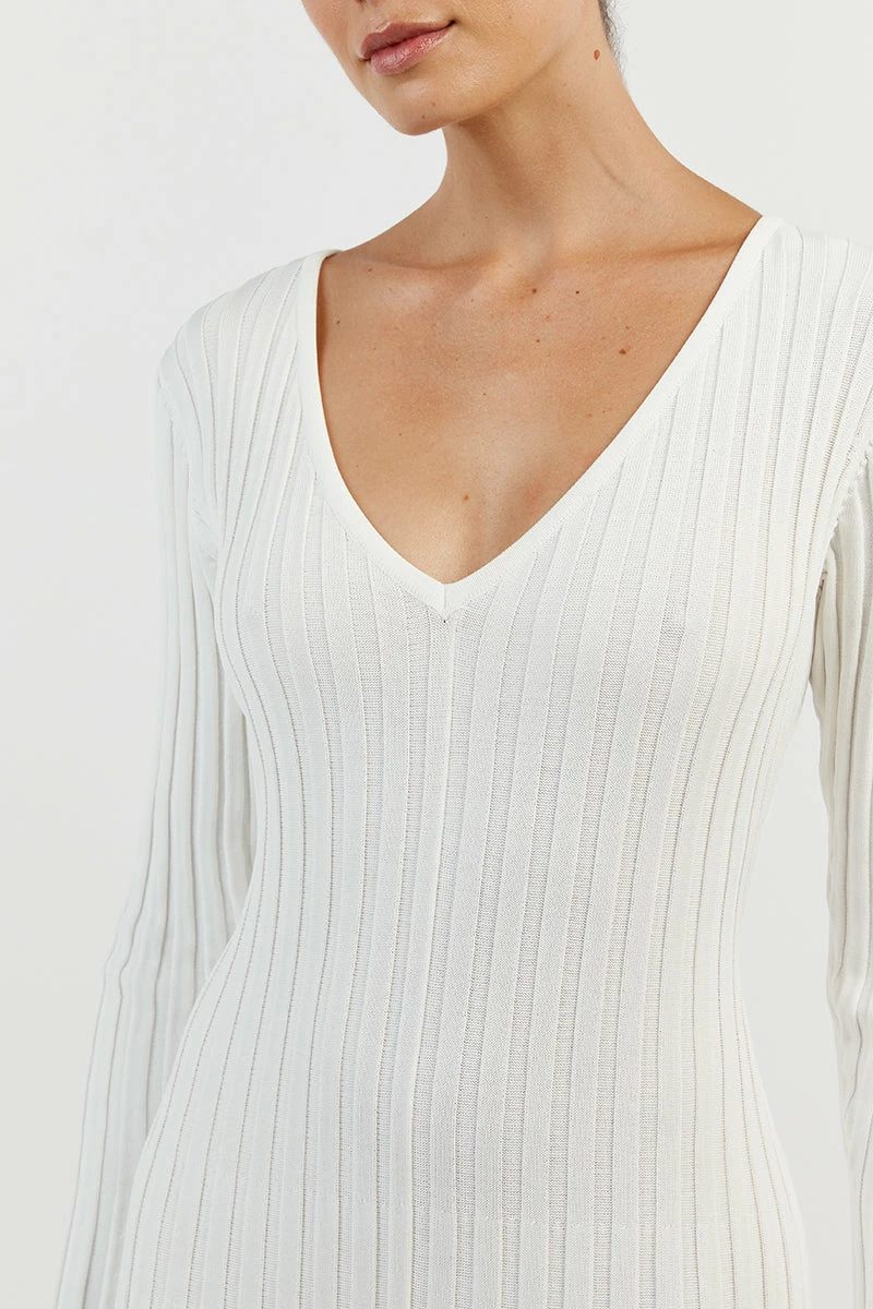 DISSH REIGN WHITE SLEEVED KNIT MIDI DRESS 6 DISSH REIGN WHITE SLEEVED KNIT MIDI DRESS - Image 6