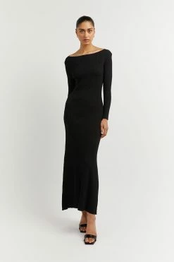 DISSH ARIA BLACK KNIT SLEEVED MIDI DRESS