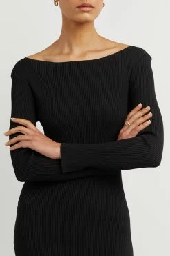DISSH ARIA BLACK KNIT SLEEVED MIDI DRESS -DISSH all-clothing Shop WES11123BK.600 2