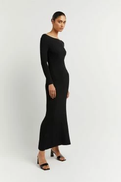 DISSH ARIA BLACK KNIT SLEEVED MIDI DRESS -DISSH all-clothing Shop WES11123BK.600 3