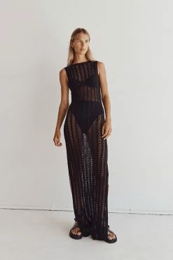 DISSH CALISTA BLACK CROCHET MIDI DRESS
