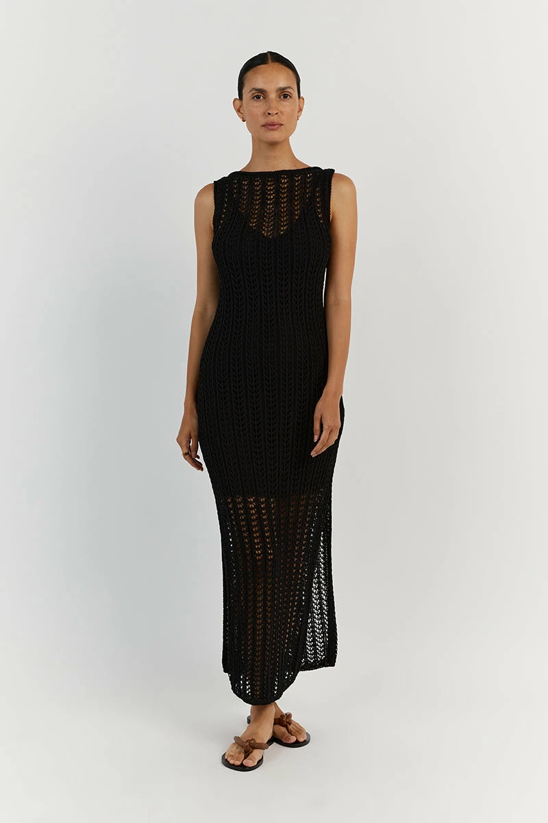 DISSH CALISTA BLACK CROCHET MIDI DRESS 2 DISSH CALISTA BLACK CROCHET MIDI DRESS - Image 2