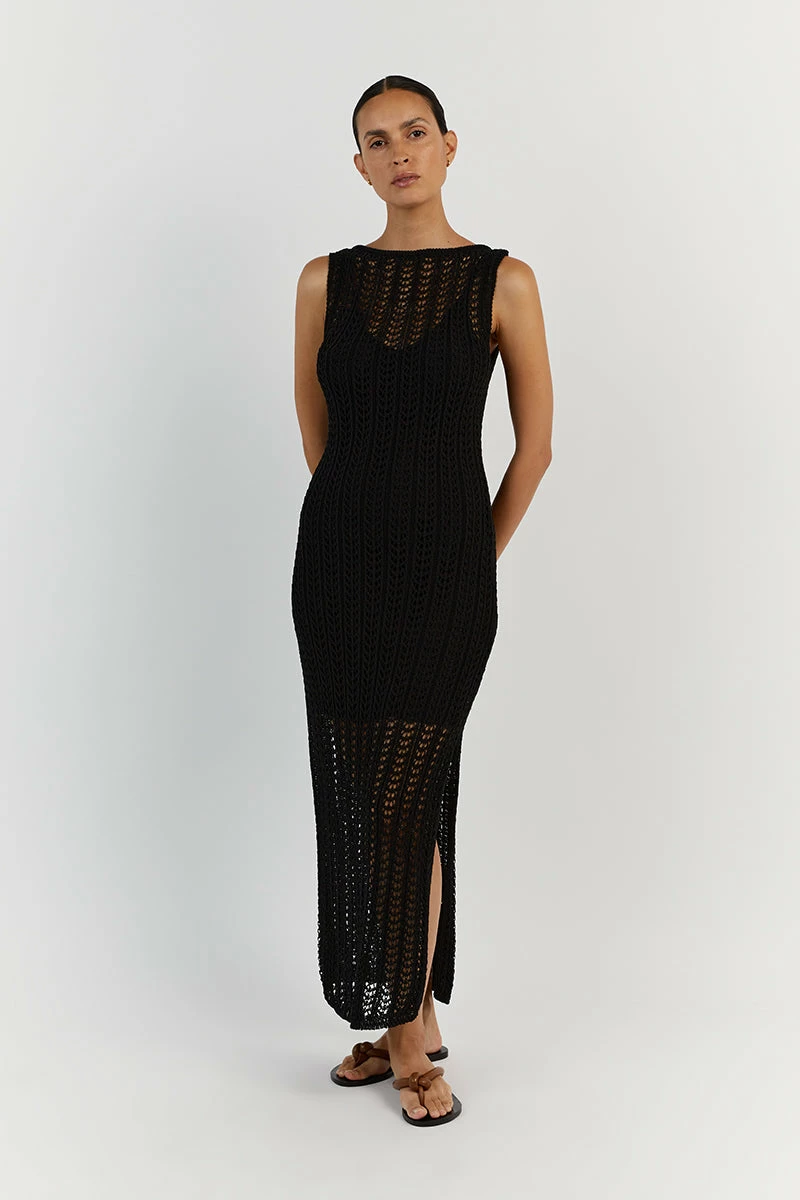 DISSH CALISTA BLACK CROCHET MIDI DRESS 3 DISSH CALISTA BLACK CROCHET MIDI DRESS - Image 3