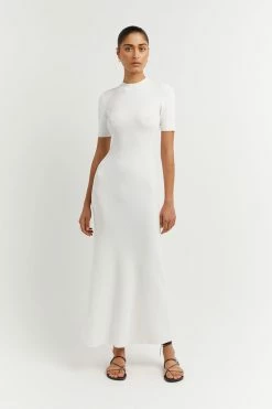 DISSH DONNA OFF WHITE SLEEVED MIDI DRESS