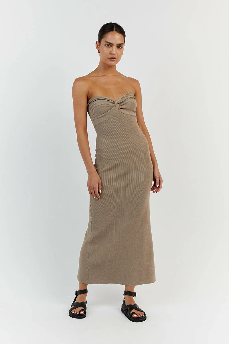 DISSH ANIKA TAUPE KNIT MIDI DRESS 1 DISSH ANIKA TAUPE KNIT MIDI DRESS