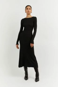 DISSH SOPHIA BLACK SLEEVED MIDI DRESS