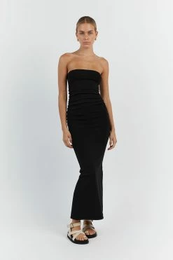 DISSH CARRIE BLACK RUCHED MIDI DRESS