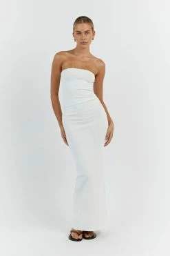 DISSH CARRIE OFF WHITE RUCHED MIDI DRESS