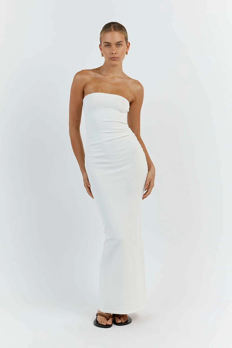 DISSH CARRIE OFF WHITE RUCHED MIDI DRESS 1 DISSH CARRIE OFF WHITE RUCHED MIDI DRESS